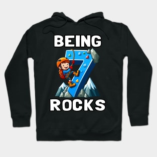 Kids 7 Year Old Rock Climbing , 7th Birthday Hoodie